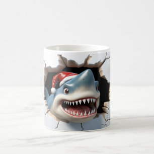 3D Shark mit Weihnachtsmannmütze Weihnachten Kaffeetasse