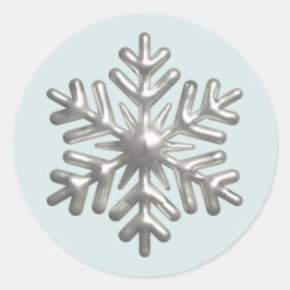 3D-Silberschneeflocke Blau Weihnachten Runder Aufkleber