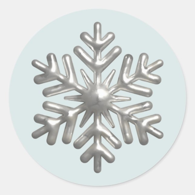 3D-Silberschneeflocke Blau Weihnachten Runder Aufkleber (Vorderseite)