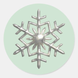 3D-Silberschneeflocke grünes Weihnachten Runder Aufkleber