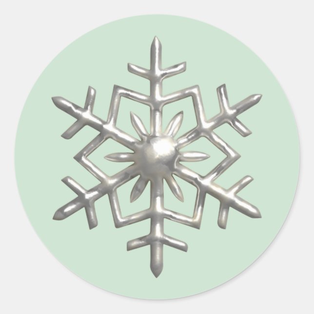 3D-Silberschneeflocke grünes Weihnachten Runder Aufkleber (Vorderseite)