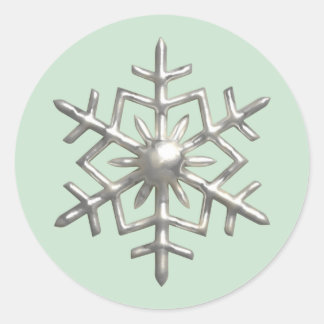 3d Silver Snowflake Green Christmas Runder Aufkleber