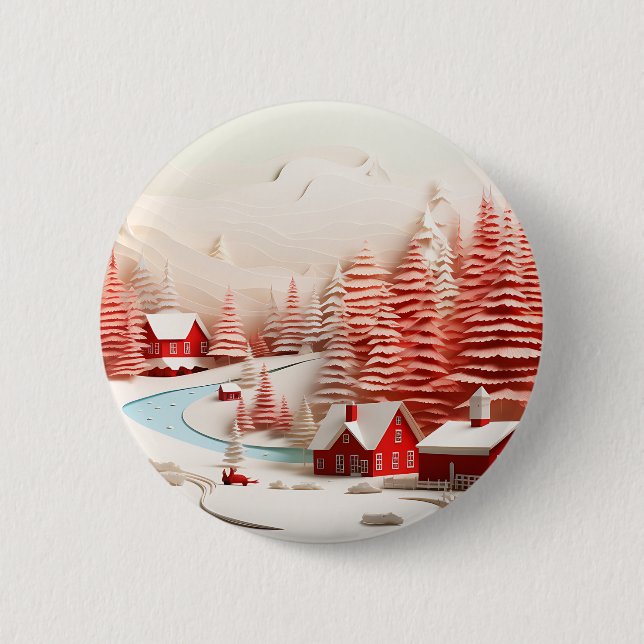 3D Skandinavische Winterlandschaft Button (Vorderseite)