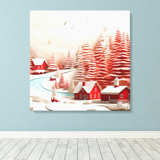 3D Skandinavische Winterlandschaft Leinwanddruck (Insitu (Holzboden))