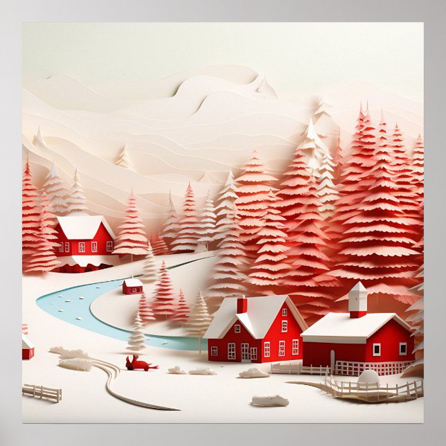 3D Skandinavische Winterlandschaft Poster (Vorne)