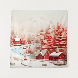 3D Skandinavische Winterlandschaft Wandteppich