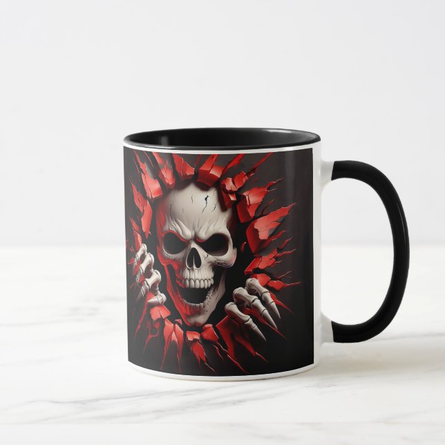 3D Skelett Rotes Schwarz-weißes Spooky Halloween Tasse (Rechts)