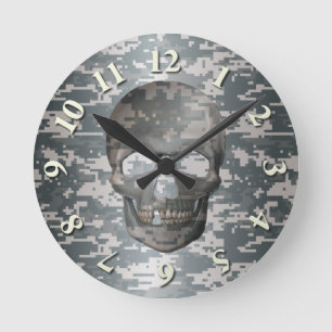 3D-Skull für digitale Camouflage Runde Wanduhr