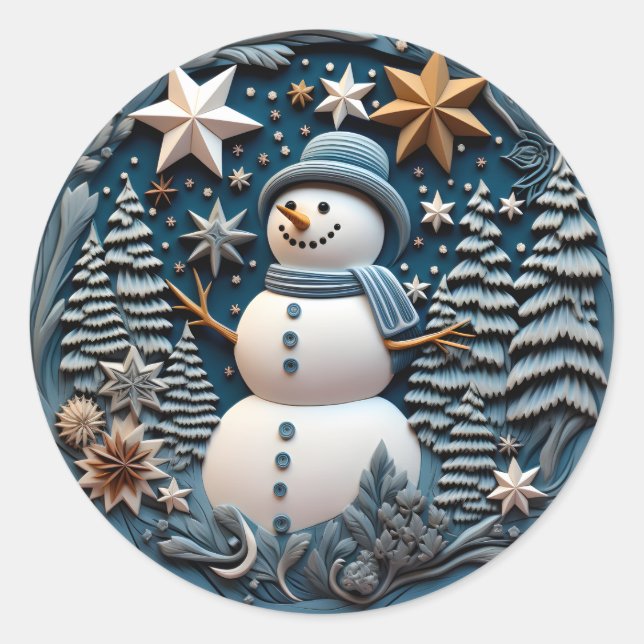 3D Snowman Chirstmas  Runder Aufkleber (Vorderseite)