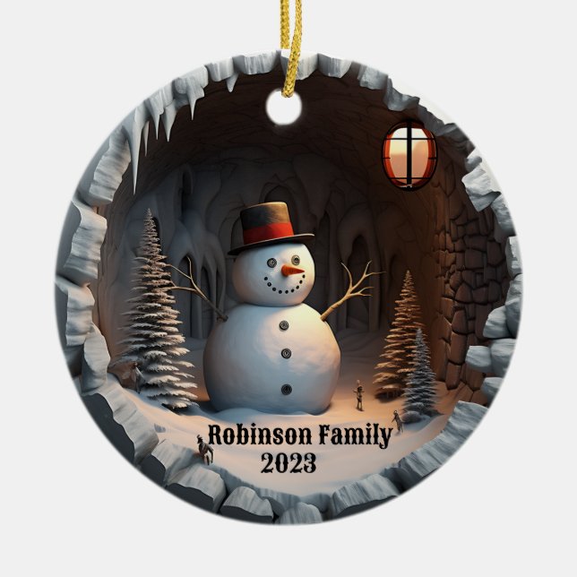 3D Snowman Weihnachten Keramik Ornament (Vorne)