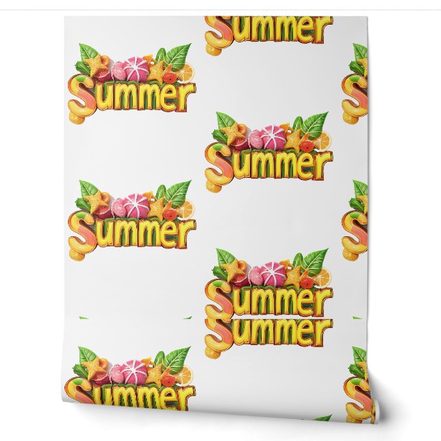 3d Sommertext - Farbiger Sommertext mit Früchten Tapete (Abrollen)