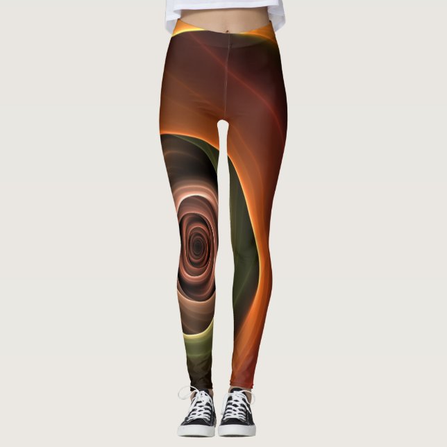 3D Spiral Abstract Warm Colors Modern Fractal Art Leggings (Vorderseite)