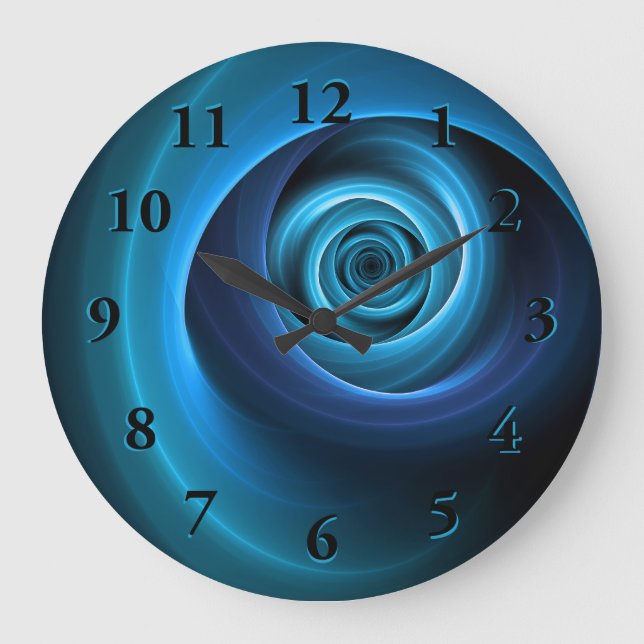 3D Spiralblau Farben Modernes Abstraktes Fraktal K Große Wanduhr (Vorderseite)