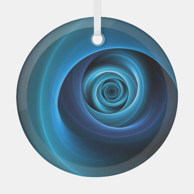 3D Spiralblau Farben Modernes Abstraktes Fraktal K Ornament Aus Glas (Vorderseite)