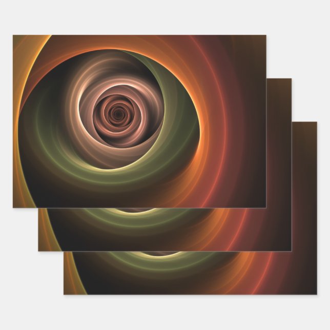 3D Spirale Abstrakt Warme Farben Modernes Fraktal  Geschenkpapier Set (Set)