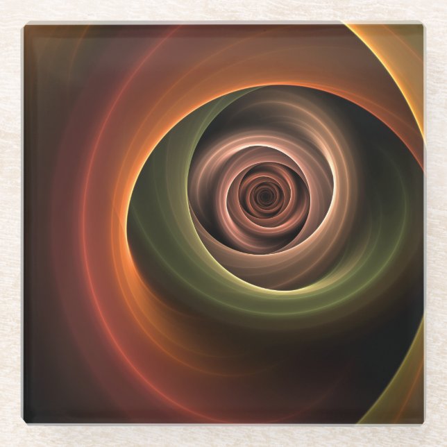 3D Spirale Abstrakt Warme Farben Modernes Fraktal  Glasuntersetzer (Vorderseite)