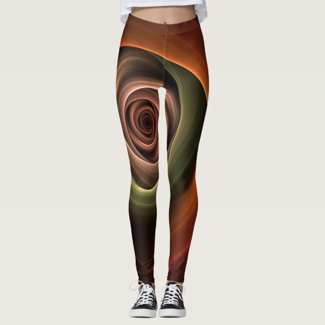 3D Spirale Abstrakt Warme Farben Modernes Fraktal  Leggings (Vorderseite)