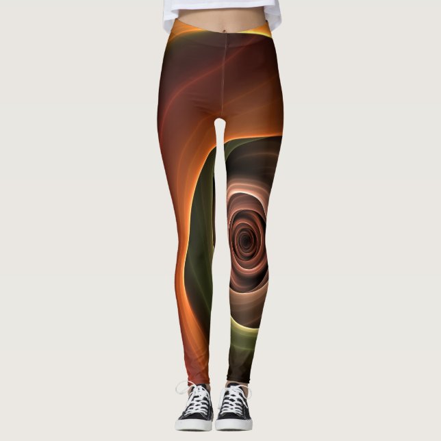 3D Spirale Abstrakt Warme Farben Modernes Fraktal  Leggings (Vorderseite)