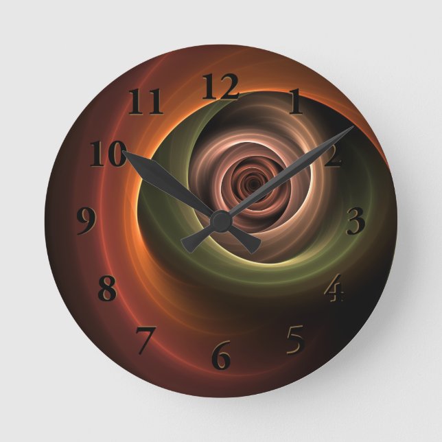 3D Spirale Abstrakt Warme Farben Modernes Fraktal  Runde Wanduhr (Vorderseite)