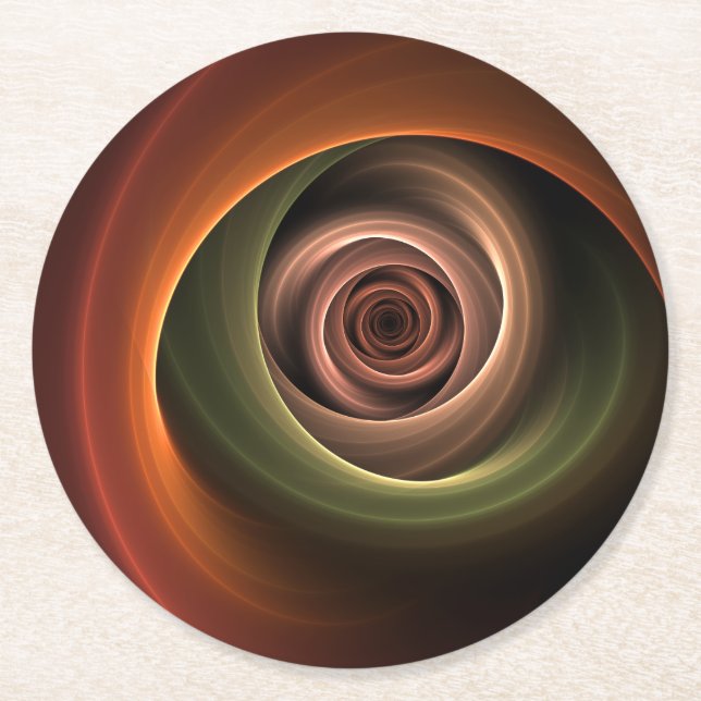 3D Spirale Abstrakt Warme Farben Modernes Fraktal  Runder Pappuntersetzer (Vorderseite)