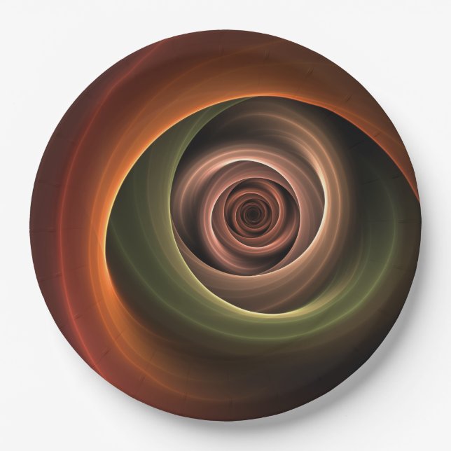 3D-Spirale Abstrakte Warme Farben Moderne Fraktal- Pappteller (Vorderseite)