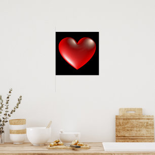 3D-Stil-Herzsymbol Rot Poster