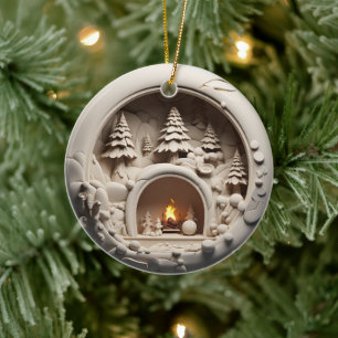 3D-Stil Winter Kamin Weihnachtsfeiertag Keramik Ornament