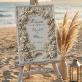 3D Stone Relief Ivory Roses & Doves Wedding Sign