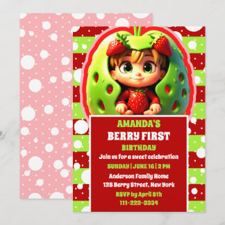 3D Strawberry Berry Erste Geburtstagsparty Einladung