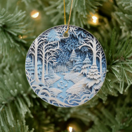 3D Style Blue Winter River Szene Weihnachtsfeierta Keramik Ornament
