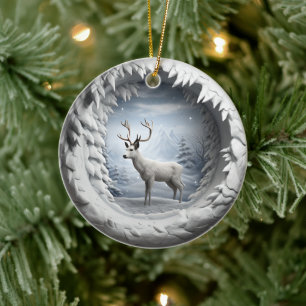 3D Style Deer Buck Country Kabine Weihnachtsfeiert Keramik Ornament