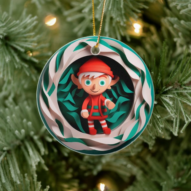 3D Style Elf Weihnachtsfeiertag Keramik Ornament (Baum)