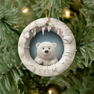 3D Style Niedlich Polar Bären Weihnachtsbaum Keramik Ornament