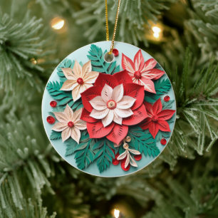 3D Style Poinsettia Blume Weihnachtsfeiertag Keramik Ornament