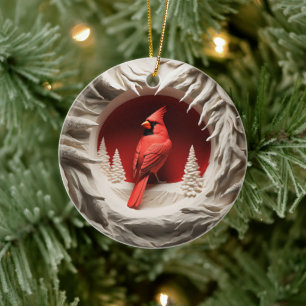 3D Style Red Kardinal Bird Weihnachtsfeiertag Keramik Ornament