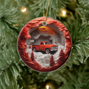 3D Style Red Lieferwagen LKW Weihnachtsfeiertag Keramik Ornament