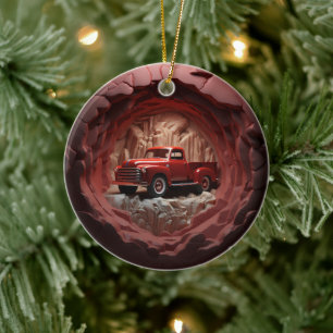3D Style Red Lieferwagen LKW Weihnachtsfeiertag Keramik Ornament