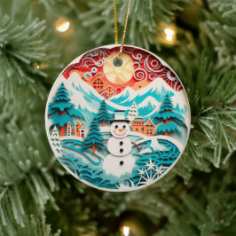 3D Style Snowman Winter Weihnachtsfeiertag Keramik Ornament