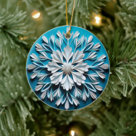 3D Style White & Blue Schneeflocken Weihnachtsfest Keramik Ornament