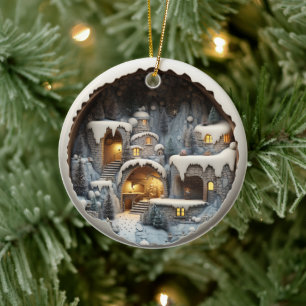 3D Style Winter Snowy Night Weihnachtsfeiertag Keramik Ornament