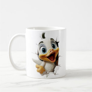 3D Süßes Cartoon-Entenküken platzt heraus Kaffeetasse