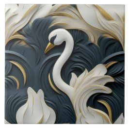 3D Swan, White Gold und Blue Fliese