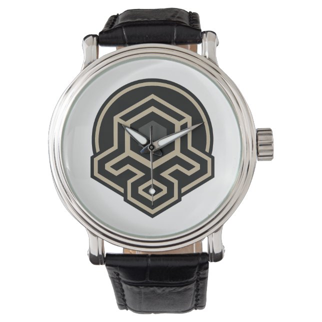 3D symmetrische fortschrittliche Kunst Herrenleder Armbanduhr (Vorderseite)
