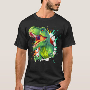 3D T-Rex Dinosaur Wand Smash Jungen T-Shirt