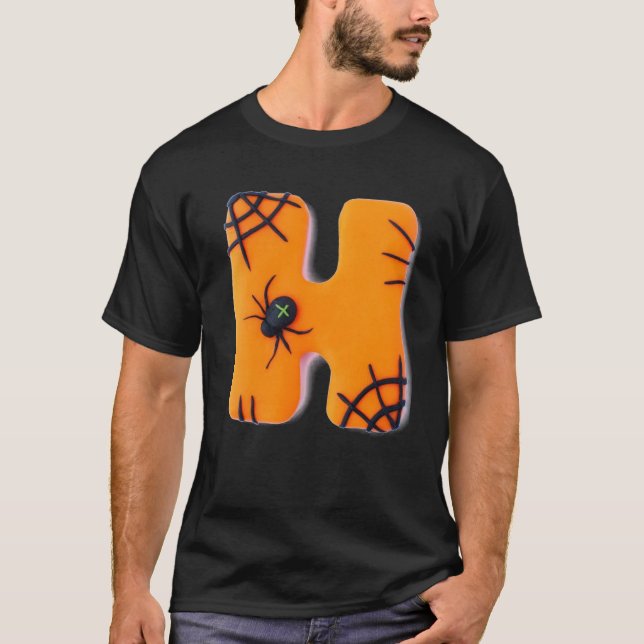 3D-T - Shirt für Schwarz und Orange-Text Buchstabe (Vorderseite)