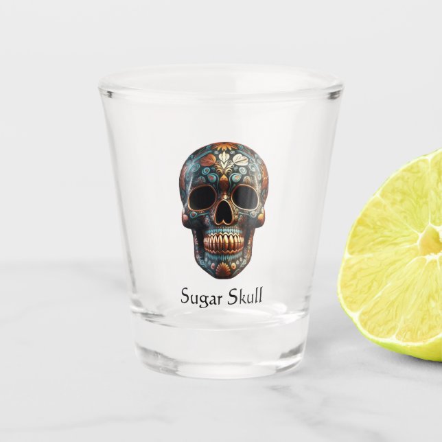 3D Tag des Toten Schädels, Brauch Schnapsglas (Vorderseite)