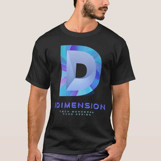 3D-Tech-Buchstabe D  Modernes Monogramm Stylisch T-Shirt (Vorderseite)