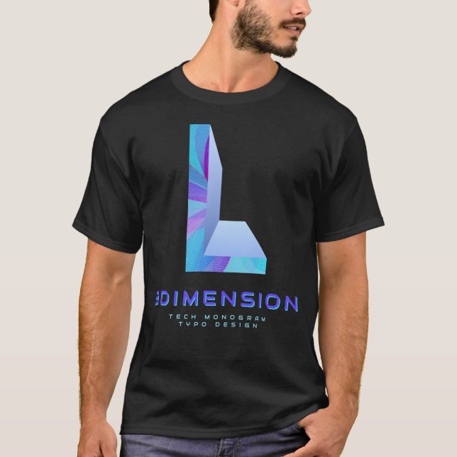 3D-Tech-Buchstabe L Moderne Monogramm-Stilistik T-Shirt (Vorderseite)