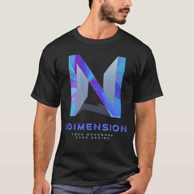 3D-Tech-Buchstabe N Moderne Monogramm-Design T-Shirt (Vorderseite)