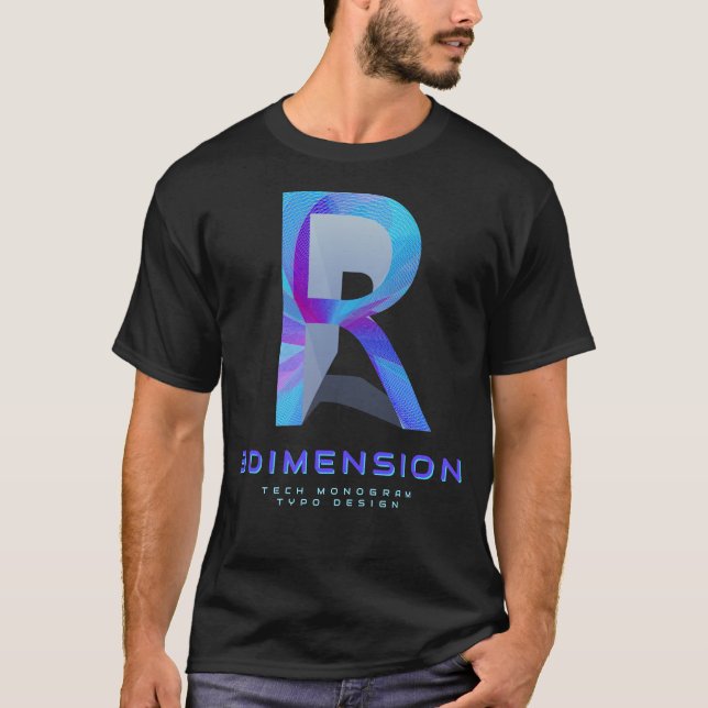 3D-Tech-Letter R Moderne Monogramm-Stilistik T-Shirt (Vorderseite)